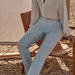 White House Black Market Ines Slim Bootcut Pant 14 Short Sea Blue Crosshatch